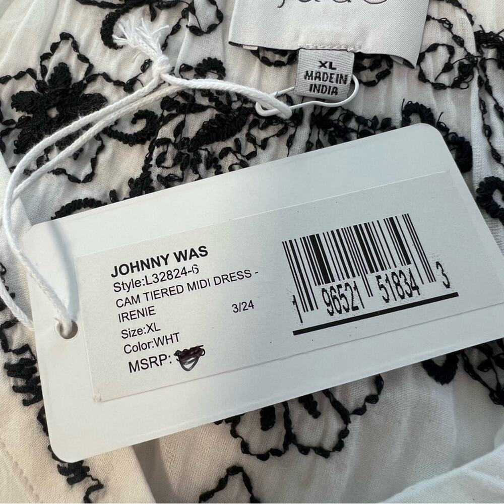 New Johnny Was  Jade Irenie Cam Tiered Midi Embroidered Dress White Sz XL - Picture 4 of 8